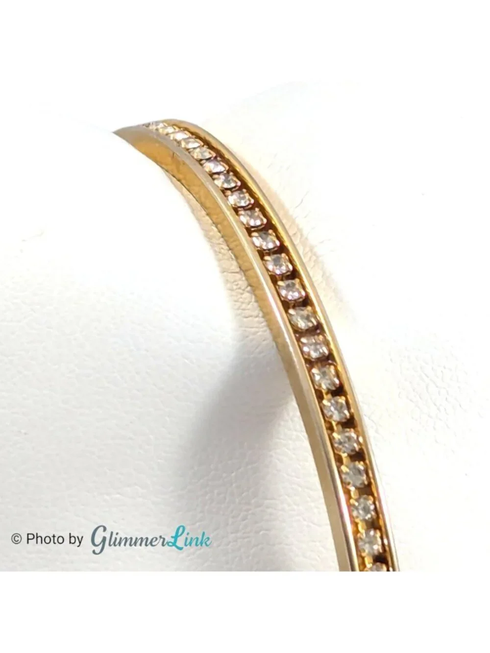 Vintage Gold Tone Rhinestone Bangle Bracelet Slim Stackable Minimalist